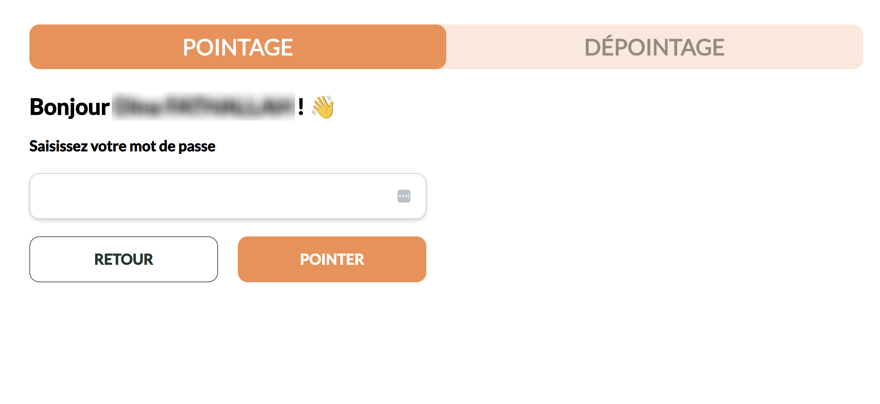 Page de pointage d'un livreur